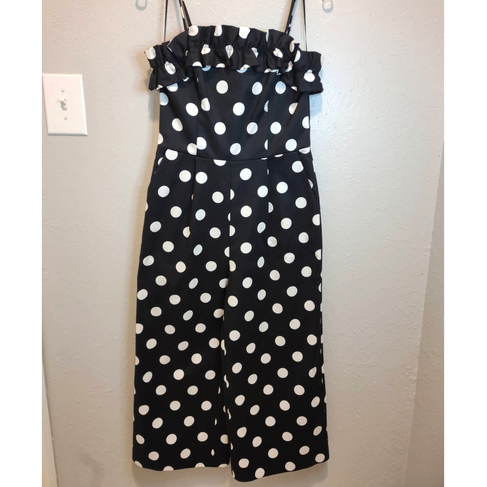 CeCe black & white polka dot wide cropped leg jumpsuit